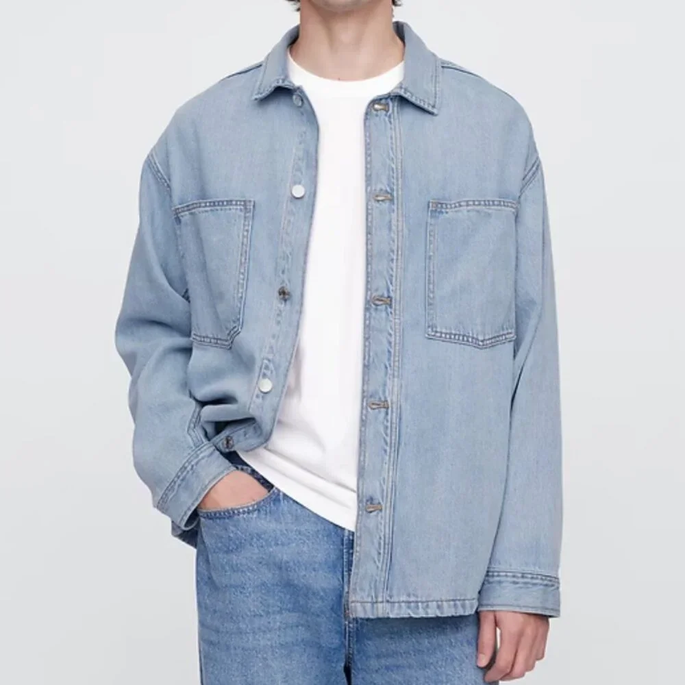 GAP Oversized SuperSoft Utility Shirt Jacket, Light Wash, Medium, NWT